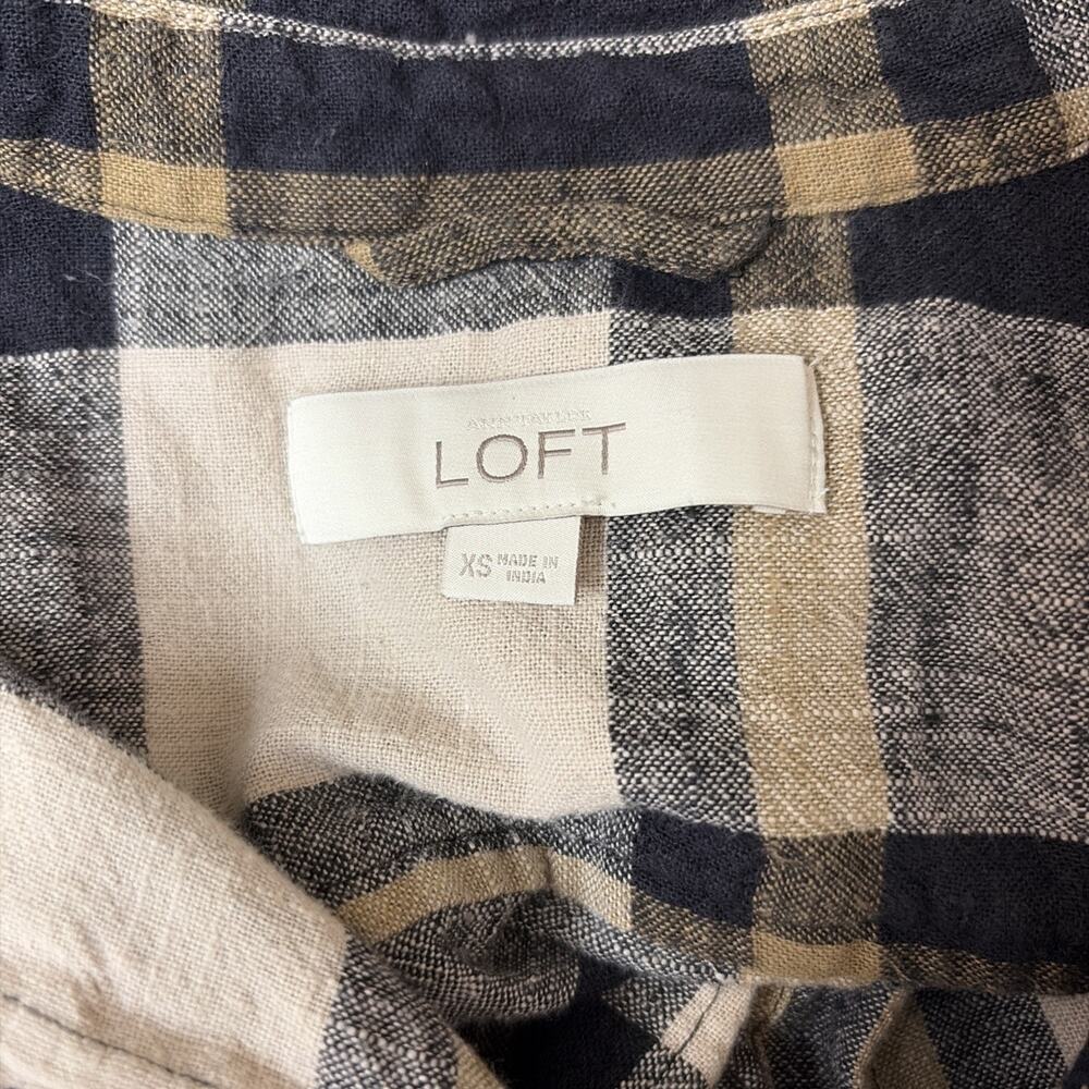 Loft Plaid Shacket XS Tan Brown Black Neutrals Button Up Shirt Layering Jacket - Picture 8 of 11